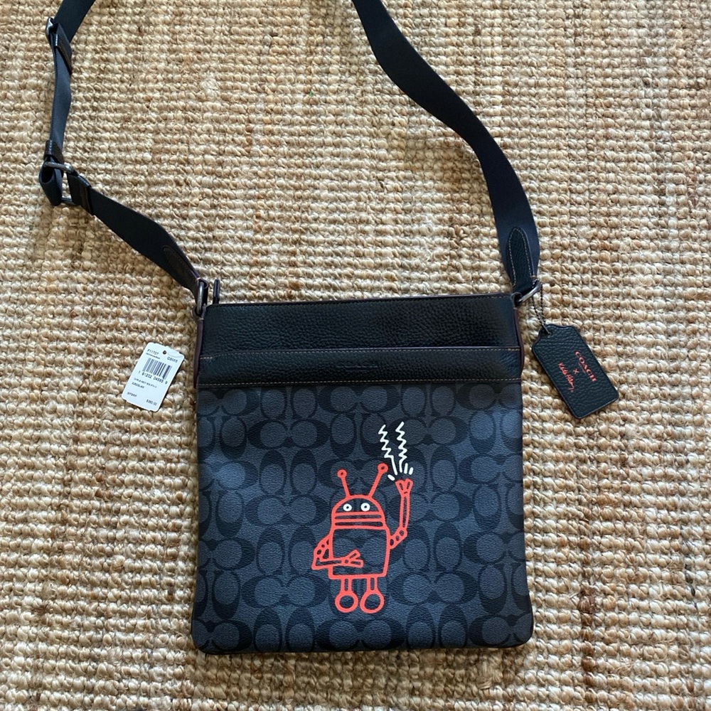 Coach x Keith Haring robot Unisex Black Messenger Bag Medium Casual crossbody